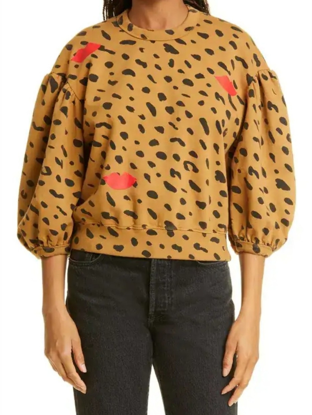 Clare V Brown Leopard-Print Sweatshirt with Red Lips